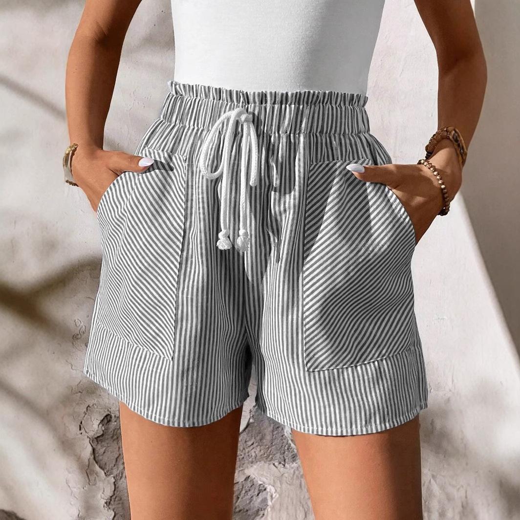 Womens High-Waisted Fashionable Striped Casual Shorts