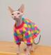 Hairless Cat Winter Clothes Rainbow Plaid Thickened Rabbit Fur Warm Hoodie Sphinx Devon Rex Cat Apparel