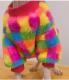 Hairless Cat Winter Clothes Rainbow Plaid Thickened Rabbit Fur Warm Hoodie Sphinx Devon Rex Cat Apparel