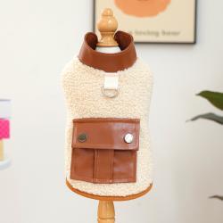 Western-style Coffee-colored Small Leather-pocket Lambswool Vest