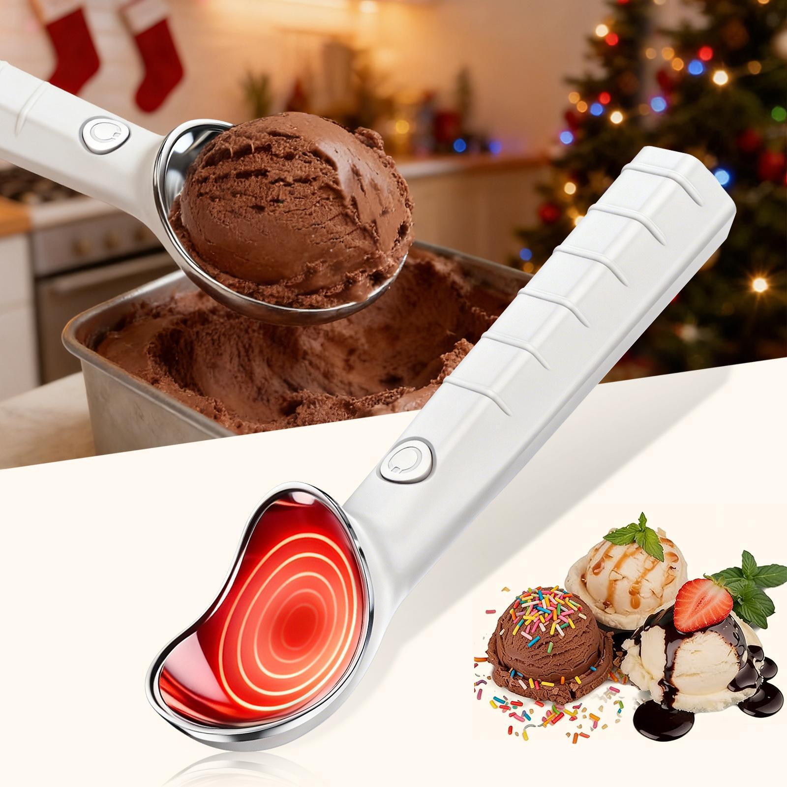 Heated Ice Cream Scoop Rechargeable Ice Cream Scooper With ON OFF Safety Switch, Ergonomic Nonstick Grip Handle For Gelato, Sorbet, Cookie Dough, Melon, Yogurt