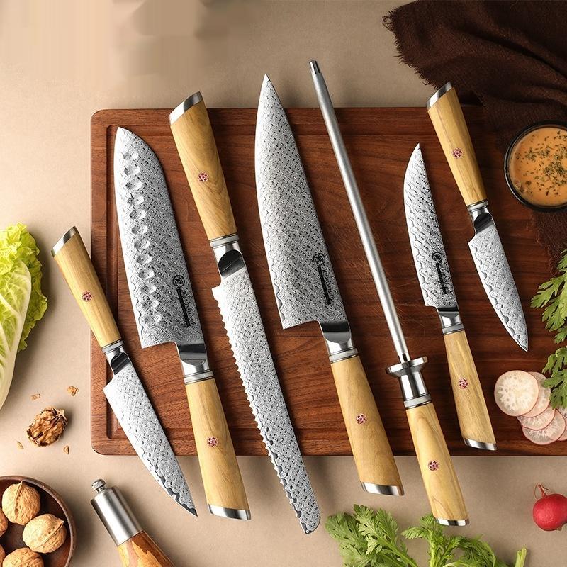 Damascus Steel Olive Wood Chefs Knife