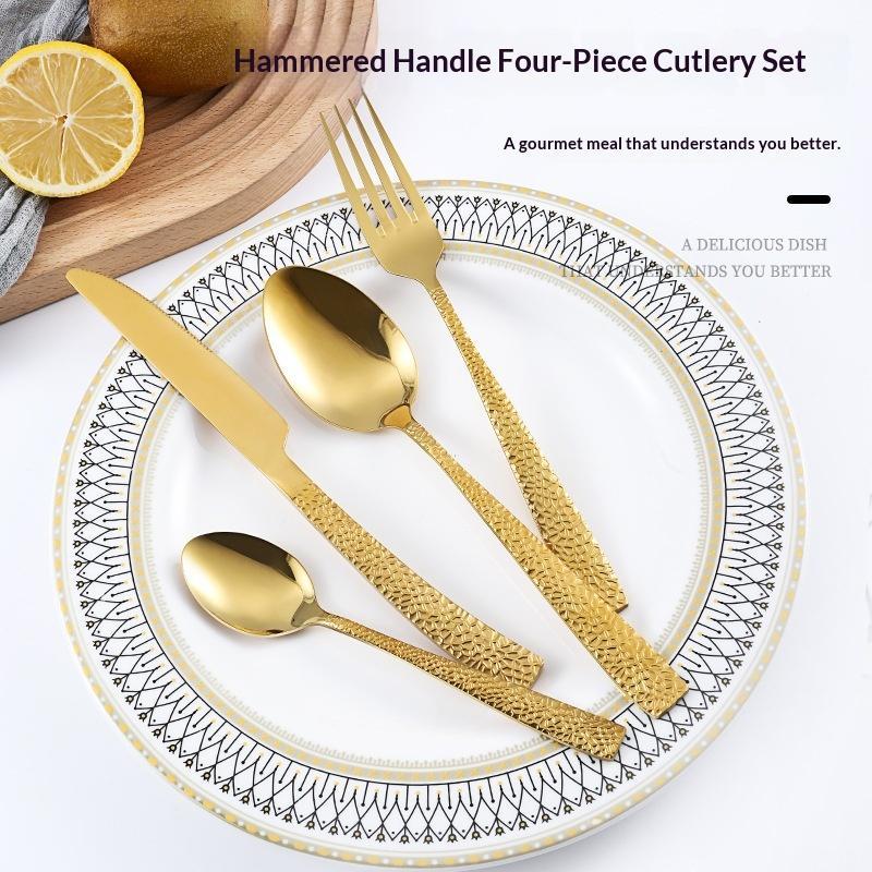 4-piece Stainless Steel Cutlery Set With Hammered-handle Spoons