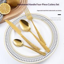 4-piece Stainless Steel Cutlery Set With Hammered-handle Spoons