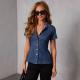 Womens Casual Denim Shirt With Short Sleeves And A Turn-down Collar