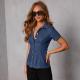 Womens Casual Denim Shirt With Short Sleeves And A Turn-down Collar