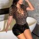 American-style Designer Leopard-print Hollow-out Cross V-neck Short Sleeves