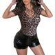 American-style Designer Leopard-print Hollow-out Cross V-neck Short Sleeves
