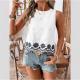 Elegant Embroidered Sleeveless Top With Fan-Shaped Lace