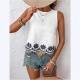 Elegant Embroidered Sleeveless Top With Fan-Shaped Lace