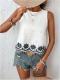 Elegant Embroidered Sleeveless Top With Fan-Shaped Lace