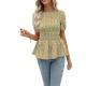 Summer New Floral Print Waist Cinching Short Sleeve Top