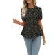 Summer New Floral Print Waist Cinching Short Sleeve Top