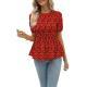 Summer New Floral Print Waist Cinching Short Sleeve Top