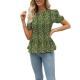 Summer New Floral Print Waist Cinching Short Sleeve Top