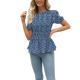Summer New Floral Print Waist Cinching Short Sleeve Top