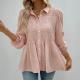 Solid-color Button-down Casual Chic Long-sleeve Ruffled Shirt