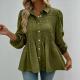 Solid-color Button-down Casual Chic Long-sleeve Ruffled Shirt