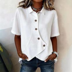 Solid-color Asymmetrical Shirt Loose-fitting Cotton Top