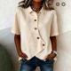 Solid-color Asymmetrical Shirt Loose-fitting Cotton Top