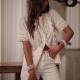 French-style Lace-embroidered Short-sleeve Blouse
