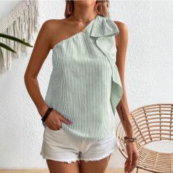 Womens Solid Color Versatile Striped Sleeveless Tank Top