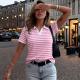 Casual Slimming Color-blocked Lapel-neck Short Sleeves