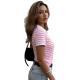 Casual Slimming Color-blocked Lapel-neck Short Sleeves