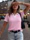 Casual Slimming Color-blocked Lapel-neck Short Sleeves