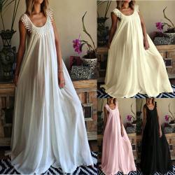 Womens Simple Solid-Color Long Dress