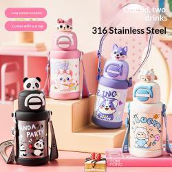 Large-Capacity Portable Cartoon 316 Stainless Steel Water Bottle Thickened Kettle