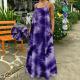 Tie-dye Strap Long Sleeveless Dress