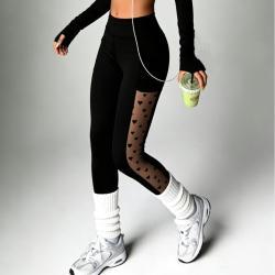 Athletic Outdoor Butt-lifting Mesh-panel Spliced Tights With Pockets