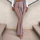 Womens Multi-color Ethnic-style Printed Striped Flared Pants High-waisted Slim-fit And Versatile