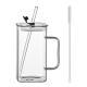 1 Pcs Transparent Glass Straw Cup, 4 Colors Square Glass Cup With Straw And Lid, High Borosilicate Glass Cup, Milk Cup, Juice Cup, Cold Drink Cup, Coffee Cup, Tea Cup, Office Cup, Gift Cup
