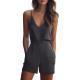 Gray Deep V-Neck Strap Jumpsuit With Shorts