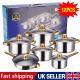 12Pcs Stainless Steel Casserole Saucepan Stock Pot Set Kitchen Induction Cookware