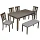 6 Piece Kitchen Dining Set, Rectangular Wooden Dining Table With 4 Upholstered Chairs And A Bench, Dining Table Set For 6 People, Living Room, Home Bar And Kitchen, Walnut