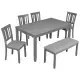 6 Piece Kitchen Dining Set, Rectangular Wooden Dining Table With 4 Upholstered Chairs And A Bench, Dining Table Set For 6 People, Living Room, Home Bar And Kitchen, Gray