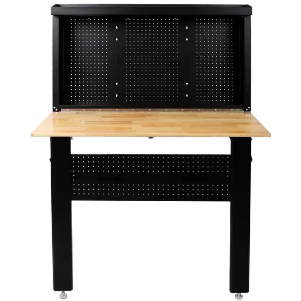 Wall Mounted Workbench, Robust Space-Saving Foldable Workbench With Rubberwood Work Surface, Pegboard For Tools