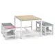 5-piece Childrens Patio Table And Chair Set - 1 Table & 4 Stools, 29.5 Inches, Khaki, Pink, Purple, Blue, And Green Color Blocking, Made Of Poplar Wood