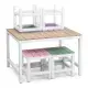5-piece Childrens Patio Table And Chair Set - 1 Table & 4 Stools, 29.5 Inches, Khaki, Pink, Purple, Blue, And Green Color Blocking, Made Of Poplar Wood