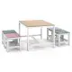 5-piece Childrens Patio Table And Chair Set - 1 Table & 4 Stools, 29.5 Inches, Khaki, Pink, Purple, Blue, And Green Color Blocking, Made Of Poplar Wood