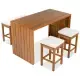 5 Piece Outdoor Bar Set, Patio Acacia Wood Bar Height Table & Four Stools With Cushions, Wood Dining Bar Set For Backyard, Poolside, Balcony, Beige Cushion And Natural Wood
