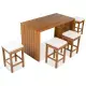 5 Piece Outdoor Bar Set, Patio Acacia Wood Bar Height Table & Four Stools With Cushions, Wood Dining Bar Set For Backyard, Poolside, Balcony, Beige Cushion And Natural Wood