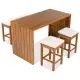 5 Piece Outdoor Bar Set, Patio Acacia Wood Bar Height Table & Four Stools With Cushions, Wood Dining Bar Set For Backyard, Poolside, Balcony, Beige Cushion And Natural Wood
