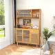 69-Inch Bamboo Kitchen Cabinet With Tempered Glass Doors, Extra Storage Space & Anti-Tilting Design