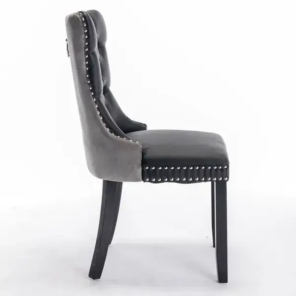 Furniture,Modern, High-end Tufted Solid Wood Contemporary PU And Velvet Upholstered Dining Chair With Wood Legs Nailhead Trim 2-Pcs Set, Black&Gray, SW2101BG
