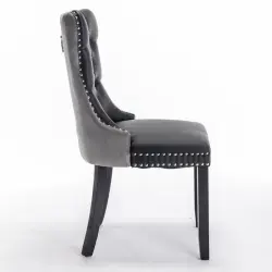 Furniture,Modern, High-end Tufted Solid Wood Contemporary PU And Velvet Upholstered Dining Chair With Wood Legs Nailhead Trim 2-Pcs Set, Black&Gray, SW2101BG