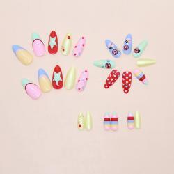 24-piece Almond-shaped Dopamine Ladybug French Polka-dot Nail Tipscute Sweet And Sparkling With Diamonds